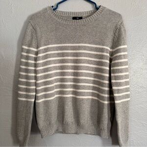 GAP Gray and White Striped Crew Neck Sweater